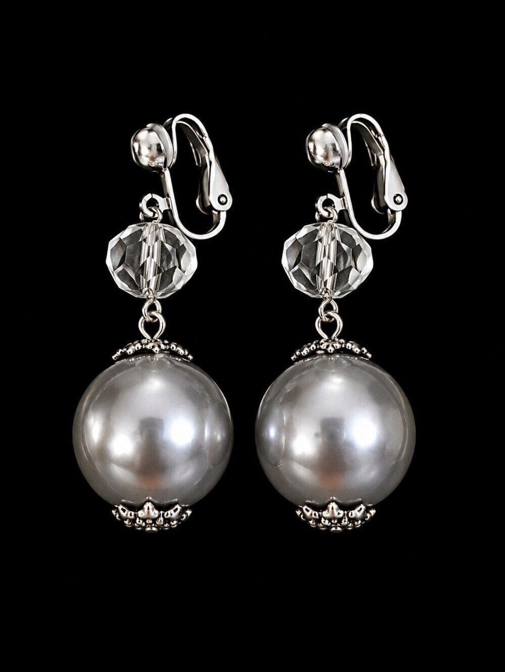 VTG Glass Pearl Beaded Statement Clip-on Earrings